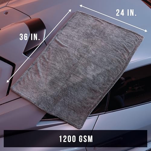 VIKING V+ Premium Microfiber Towel for Car Drying, Twisted Loop, Soft and Super Absorbent, Thick 1200gsm Towel for Car Detailing Kit, Grey, 24 Inch x 36 Inch, 1 Pack