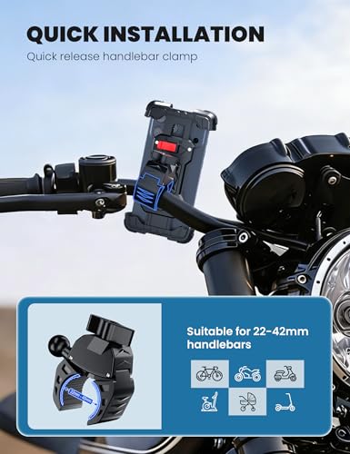 Grefay Bike Phone Holder Mount Motorcycle Phone Holder Handlebar Clamp for Road Bike MTB Scooter with 360 Rotate for iPhone 17/16/15/14/13/12/11 Series Galaxy S9 S10 4.7-7.2 Inch Smartphone