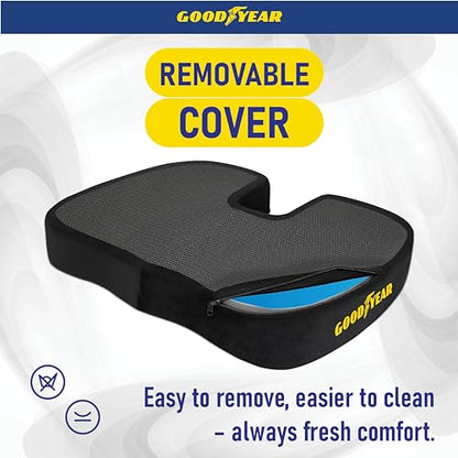 Goodyear Memory Foam Seat Cushion for Car & Office Chair – Tailbone Pain Relief, Cooling Pillow, Ergonomic Posture Corrector, Car Accessories & Home Office Essentials