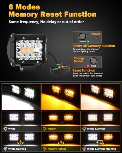 Auxbeam 6 Modes Amber White Series 4 Inch 120W Strobe LED Pod Lights Dual Color Auxiliary Offroad Light Bar Spot Flood Combo Flashing Fog Lights A-Pillar Bumper Grille Mount, Pair - color: 4"