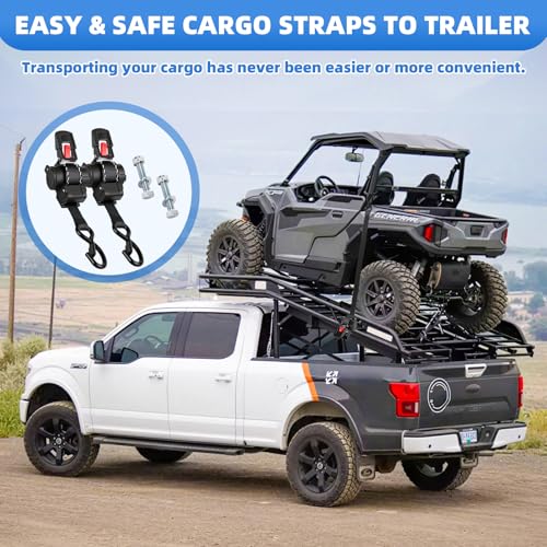 Retractable Ratchet Straps 1" x 9.84ft, 2PK Transom Tie Downs – 1500lbs Break Strength, Heavy Duty Bolt-on Tie Down Straps for Trailer, Boat, Cargo, Motorcycles, Jet Ski, ATV (Black)