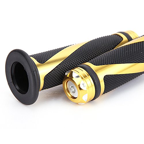 Pair of 7/8" 22mm Motorcycle CNC Aluminum Rubber Gel Hand Grips Handlebar for Sports Bike Chopper Cruiser Bike - color: Gold with Bar End
