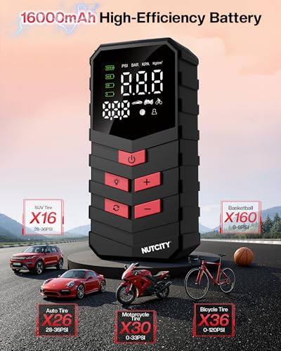Portable Air Compressor for Car Tires, 16000mAh Wireless, 150PSI Wireless Tire Inflator with Lighting and Mobile Power Function, Suitable for SUVs, Cars, Motorcycles, Bicycles and Balls