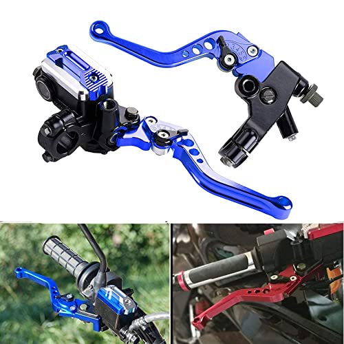 7/8" 22mm Motorcycle Brake Levers Handlebar Brake Reservoir Master Cylinder Clutch Lever Set Compatible with Harley Honda Suzuki Yamaha Blue Motorbike Brake Lever - color: Blue