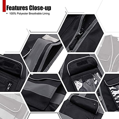 Class 2 Retro-Reflection Safety Vests 9 Pockets and Front Zipper ANSI/ISEA 107-2015 (Black-03, X-Large) - color: Black, size: X-Large