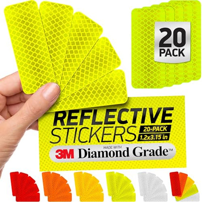 Reflective Safety Tape Stickers | 3M Diamond Grade | Yellow-Green | 1.2″ x 3.15″ | 20-Pack | Safety Warning Tape for Helmets, Cars, Mailboxes & More - color: Fluorescent Yellow-Green