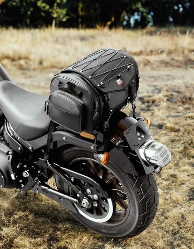 KEMIMOTO Motorcycle Travel Luggage Bags, Expandable Large Capacity Motorcycle Tail Bag, Waterproof Rear Rack Trunk, Motor Pannier Bag with Rain Cover and Straps 24L-32L - size: 24L-32L