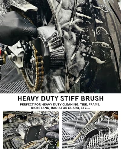 Motorcycle Cleaning Brush Kit 6 Pack, Easy Reach Brush, Chain Brush,Wool Wash Mitt, Stiff Tire Brush, Detailing Brush& Microfiber Towel for Motorcycle Mudguard, Rims,Exhaust, Frame Detailing Wash Kit - size: Blue(6 Pack)