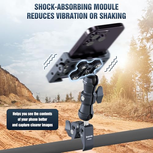Anti-Shake Motorcycle Phone Holder, Super Clamp Fits 0.5"-2" Diameter Bars, 25mm Ball Head & Double Socket Arm, 360° Rotatable, Universal for iPhone/Samsung/Android Phones Width 2.56"-3.74" (KPS-14) - color: KPS-14