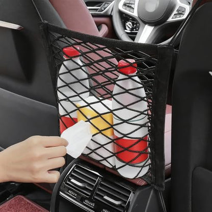 Cargo Net for Motorcycle Helmet Storage, 10"X11" High-Elastic Double Layer Bungee Net with 4 Adjustable Hooks, Luggage Strap Rack Expansion Organizer Pocket for Motorbike Trike Cycle
