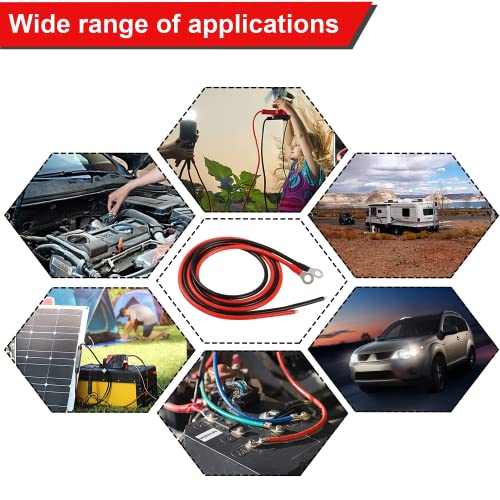Solar Battery Cables 10 Gauge Power Inverter Cables with 3/8" Ring Terminals 10AWG Wire Tinned Copper Tray Extension Cable for Solar,RV,Auto Car,Boat (3M) - color: 3M