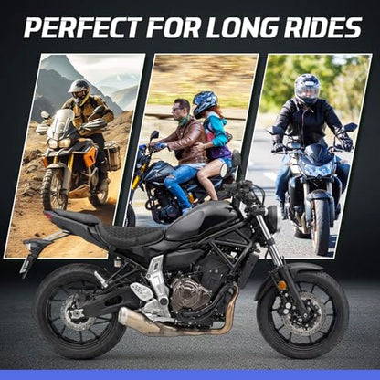 BBTO Motorcycle Gel Seat Cushion with Throttle Assist, Large Foldable 3D Honeycomb Shock-Absorbing Breathable Motorcycle Seat Pad with Cruise Control Holder, Motorbike Accessories for Long Rides