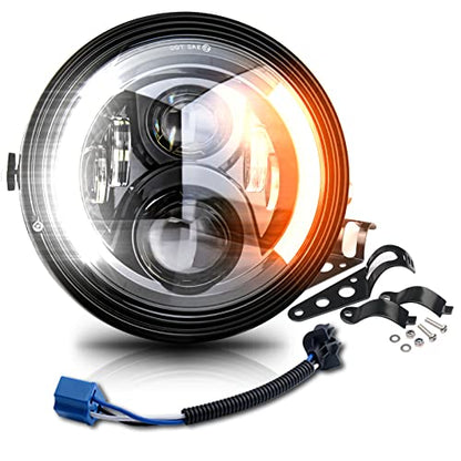 7 inch LED Round Motorcycle Headlight DOT Approved with Housing Bucket Turning Signals DRL Mount Bracket Projector Hi/Low Beam 7" Headlight for H-arley Davidson dyna Honda Suzuki Yamaha - size: 7in Motorcycle Headlight with L/R Turn Signals
