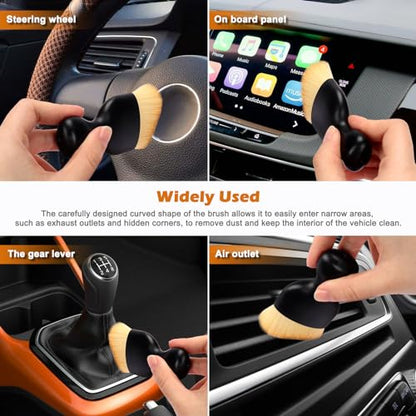 Car Interior Detailing Brush, 2PCS Car Interior Cleaning Soft Brush, Curved Design Car Cleaning Brush Dust Collectors, Car Interior Cleaning Tool Brush with Cover