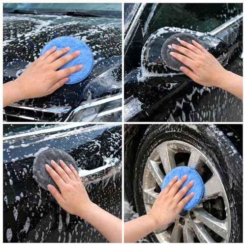 4 Pcs Wax Applicator Pads, 5 Inch Microfiber Applicator Pads Detailing Soft and Reusable Buffing Pad Foam Applicators Pad for Car Polishing and Cleaning Blue and Gray