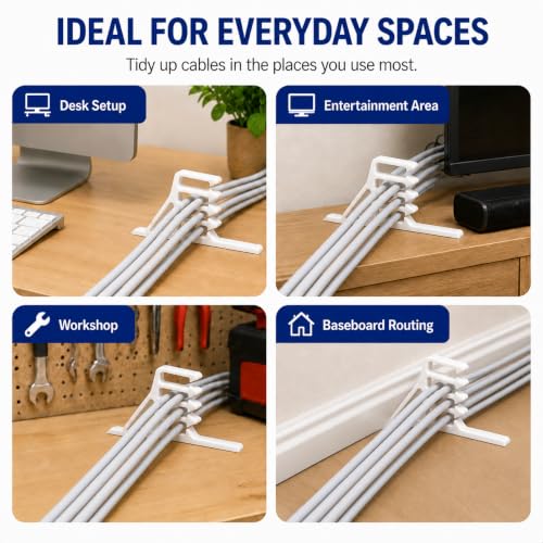 200 Pcs Multi-Cable Staples, Cable Stackers with Steel Nails Compatible with Romex NM Cable Coaxial, CAT5 CAT6 Data Cable, Electrical Wire Clip for Wood Studs In-Wall Wiring and Cable Management White - color: White-Without Locking Clip
