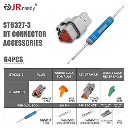 JRready ST6327-3 3 Pin Deutsch DT Gray Connector, Waterproof Electrical Wire Connectors with Size 16 Stamped Contacts and Sealing Plugs for Truck, Motorcycle, Off-Road Vehicles, Marine, Extreme Sports - size: 3Pin 5Pair