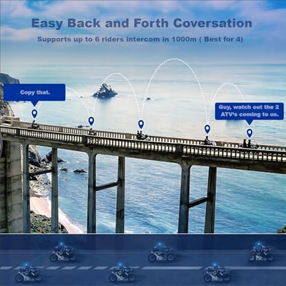 Fodsports FX6 Motorcycle Bluetooth Headset, 6 Riders Group Motorbike Bluetooth Intercom, 1000M Motorcycle Helmet Communication Systems/Voice Dial/Universal Pairing/FM Radio(1 Pack) - size: 1 Pack FX6