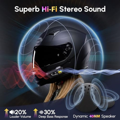 Moman Motorcycle Helmet Headsets Speaker, Hands‑Free Hi-Fi Speakers Dual Noise Cancellation with Loud Sound, Voice Assistant IPX6 Waterproof with RGB FM Radio for All Helmets and Solo Riding (H4P) - style: H4P