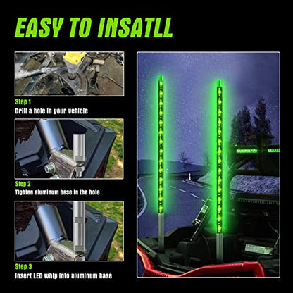 BESTZHEYU 2PCS 0.9M Green LED Whip Light for ATV UTV 3FT LED Whip Light Antenna Whips for RZR Polaris Off-Road Sand Dune Buggy 4x4 - color: 0.9M Green Whip Light