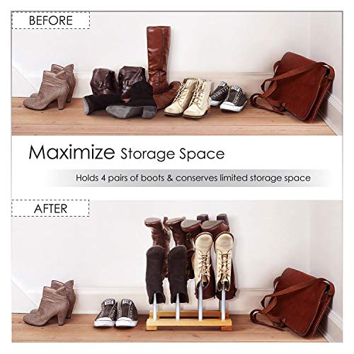 4-Pairs Birch Wood and Steel Boot Rack, Free Standing Space Saving Shoes Storage Organizer for Tall Knee-High, Hiking, Riding, Rain or Work Boots [KEEP BOOTS STRAIGHT][HOLD TALL BOOTS]