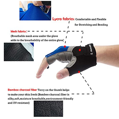 Men & Women Cycling Gloves - 5mm Padded Half Finger Breathable Mountain & Road Biking Gloves - color: Blue, size: Large