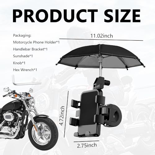 2026 New Motorcycle Phone Holder Mount,360° Rotatable Motorcycle Phone Mount with Sunshade Design for Phones Navigation,Portable Phones Holder for Motorcycles Handlebar