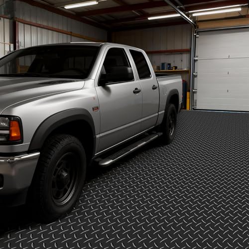 VEVOR Garage Floor Roll, 4 x 25 ft Garage Flooring Mat, 3 mm Thickened Rubber Diamond Plate Floor Protector Mat, Non-Slip, Wear-Resist, Waterproof, Easy to Clean for Warehouse, Gyms,Trailer, Black - size: 4 x 25 FT