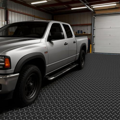 VEVOR Garage Floor Roll, 4 x 25 ft Garage Flooring Mat, 3 mm Thickened Rubber Diamond Plate Floor Protector Mat, Non-Slip, Wear-Resist, Waterproof, Easy to Clean for Warehouse, Gyms,Trailer, Black - size: 4 x 25 FT