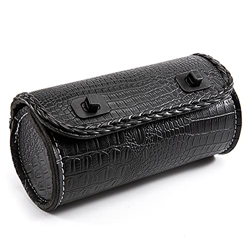 Universal Motorcycle Handlebar Tool Bag - Black PU Crocodile Leather Side Bag With Rivets for Sissy Bar or Rear Carrier - color: Black 2