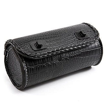 Universal Motorcycle Handlebar Tool Bag - Black PU Crocodile Leather Side Bag With Rivets for Sissy Bar or Rear Carrier - color: Black 2