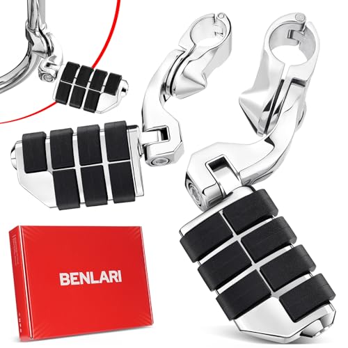 Benlari Highway Pegs,1.25" Highway Footpegs 304 Stainless Steel Adjustable Short Angled Fit for Harley Davidson Touring Street Glide Road Dyna Sportster Softail fits 1-1/4"(32mm) Engine Guard(Chrome) - color: CHROME, size: SHORT