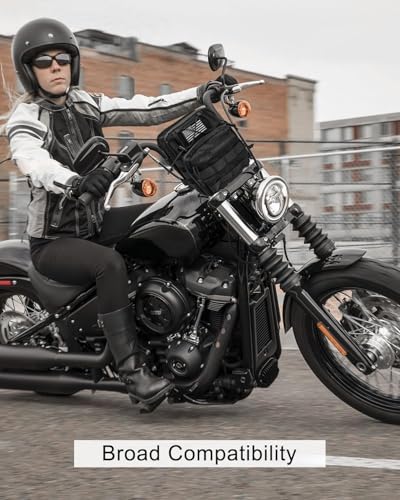 Waterproof Motorcycle Handlebar Bag Front fork bag, Universal Storage Bag Tool Pouch Fit For Harley Dyna Street Bob FXBB Softail Sportster, T-Bar Handlebar Bag with 2 decorative