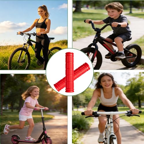 2 Pairs Bike Handlebar Grips for Bikes - color: Black and Red