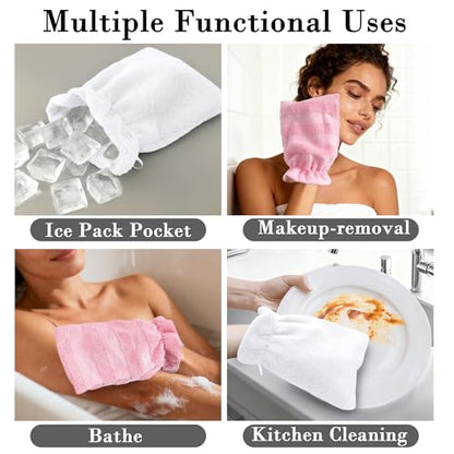VOOVA & MOVAS 6-Pack Wash Mitts for Body, 100% Cotton Soft Absorbent Wash Cloths with Hanging Loop, 8.3x6.3 Inch European Style Wash Gloves for Shower & Spa, Jacquard Pink Stripe & White - color: Jacquard Pink Stripe & White