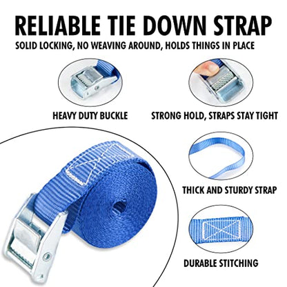 Cartman 1" x 12' Lashing Straps Cargo Tie-Down Strap Up to 600lbs, 6pk in Carry Bag, Blue - color: Blue, size: 6 PK