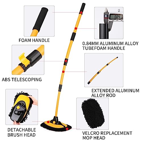 57'' Car Wash Brush with Long Handle Chenille Microfiber Car Wash Kit, Mitt Retractable Bent Pole Car Wash Brush for Cars RV Truck Boat (Light Yellow) - color: Light Yellow