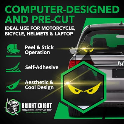 Bright Knight Decals Reflective Evil Eye Stickers, 6" x 3" Yellow Evil Eye Motorcycle Decals & Graphics for Bike & Motorcycle Helmet Stickers, Made in USA, 3 Pairs - color: Yellow