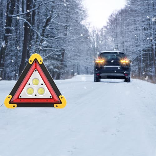 Warning Triangle Light, Waterproof Triangles Emergency Lights Rechargeable Road Flares Emergencies Work Charging Safety Portable LED Lamp for Vehicle Breakdowns Accident Repairing(No Battery)