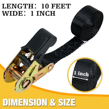 Endless Retractable Ratchet Straps 1650 lb Break Strength 1" x 10 Ft (No Hooks)Tie Down Strap Rope Travel Trailer/RV Motorcyle,Car Cargo Ropes for tieing up Stuff,Case,Water Tank to Roof Rack,or Trees - size: 1in x 10ft-2p