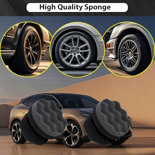 Tire Shine Applicator Pads, 2 Pcs Tire Dressing Applicator, Reusable Tire Shine Sponge Wave Contoured for Car Detailing, 3.15inch - size: 3.15inch-2 Black