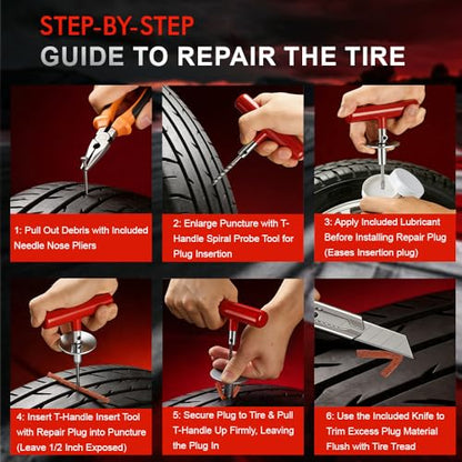 132Pcs Heavy Duty Tire Repair Kit, Professional Tire Plug Kits with Rubber Nails, 50Pcs Plugs, Fix a Flat Puncture Patch Tools for Motorcycle, Car,Truck, ATV, Auto, UTV & Lawn Mower(Tubeless) - size: 132 Piece Set