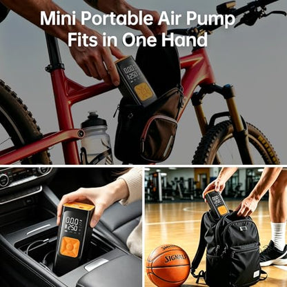 Portable Air Compressor, 150 PSI Air Pump for Car Tires with Power Bank, 12V DC Car Plug, Fast Inflation 25L/Min,Auto Shut-Off and Digital Display for Cars, Motorcycles, Bicycles, Balls