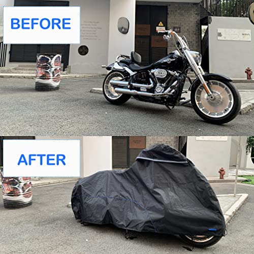 FENRIR 96" Motorcycle Cover Waterproof Outdoor Storage Exhaust Pipe Anti-Scalding Compatible with Harley Davidson Softail Fat bob Fat boy Low Rider Breakout Indian Scout Chief Shadow Vulcan Boulevard - size: 96.45"X41.33"X49.21" Cruiser