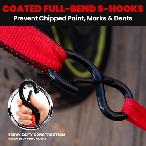 Motorcycle Tie Down Straps with Soft Loop Tie Downs - color: Red, size: 5250 lb