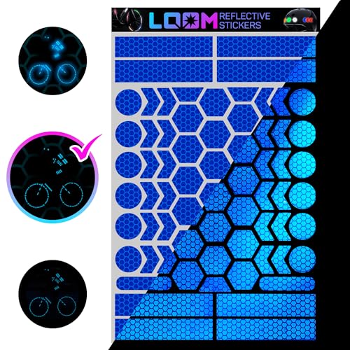LOOM Reflective Stickers | 67pc Prismatic Blu | Reflective Stickers for Helmet, Bike, Motorcycle, Hard Hat | Waterproof Reflectors for Car, Trailer | Bike Reflectors for Night Riding - color: Prism-blue