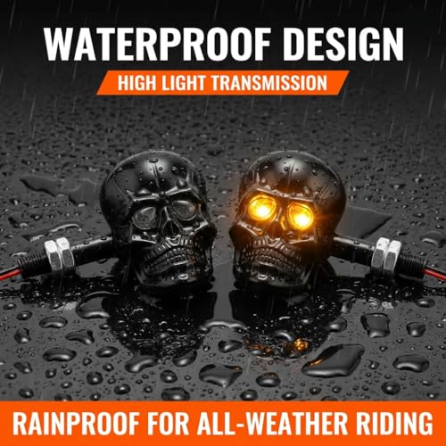Motorcycle 10mm Screw Skull Head LED Amber Turn Signal Indicator Light (Black) - color: Black