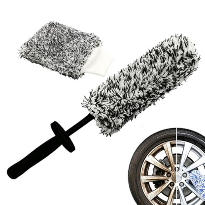 Wheel Barrel Cleaning Brush,2026 New Long Handle Microfiber Wheel Brush Car Duster,Lightweight Rim Detailing Tool for Narrow Spokes & Brake Calipers (Black Set/1 Set) - color: Black Set/1 Set