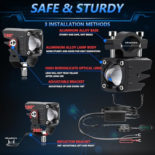 MONDEVIEW LED Motorcycle Auxiliary Light Kit, 5 Modes, Spot Driving Lights, Compatible with Tractor Truck ATV UTV SUV Boat, 2 PCS，Blue - color: Blue