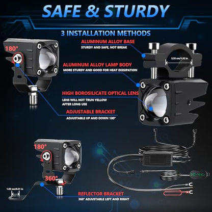MONDEVIEW LED Motorcycle Auxiliary Light Kit, 5 Modes, Spot Driving Lights, Compatible with Tractor Truck ATV UTV SUV Boat, 2 PCS，Blue - color: Blue